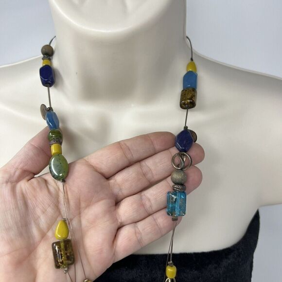 Chico's Necklace Earth Tones Tribal Glass Bead Boho  Layers Long Line Adjustable - Picture 4 of 7